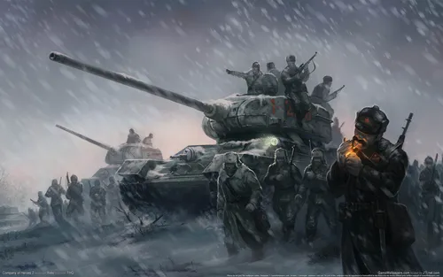 Война Обои на телефон группа солдат, идущих к танку