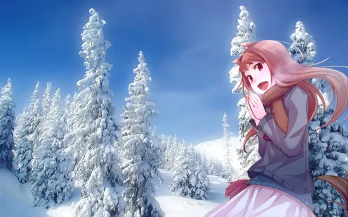 Аниме Зима Обои на телефон человек в розовом со снежком в руке