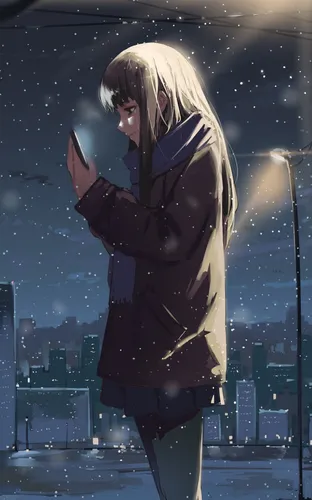 Аниме Зима Обои на телефон человек в черном пальто