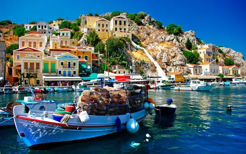 Греция Обои на телефон лодки в воде