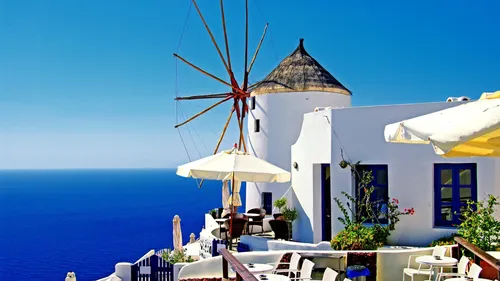Греция Обои на телефон белое здание с ветряной мельницей