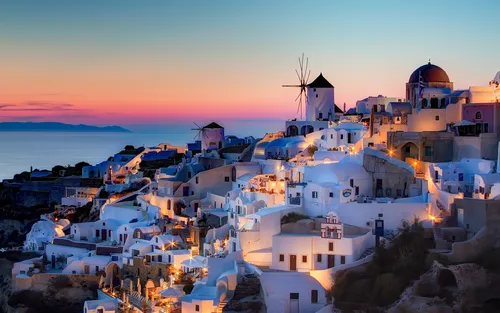 Греция Обои на телефон Санторини с множеством зданий
