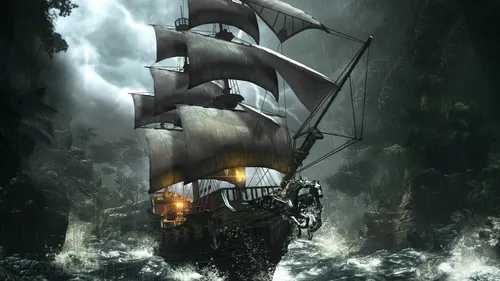 Пираты Обои на телефон видеоигра, показывающая космический корабль в лесу