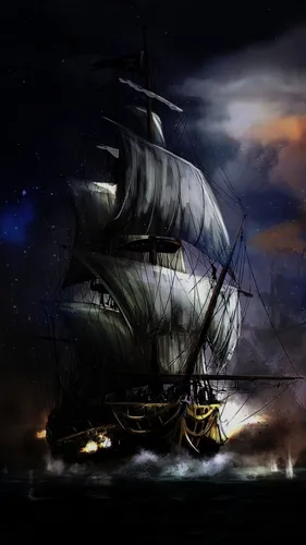 Пираты Обои на телефон космический корабль с пламенем и дымом