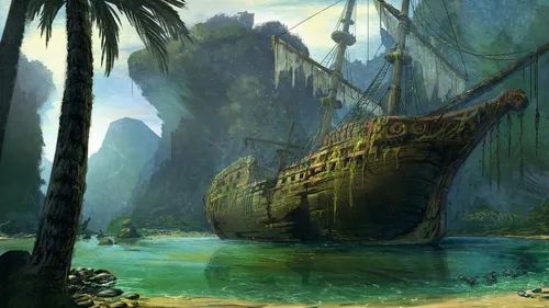 Пираты Обои на телефон картина с изображением корабля в воде