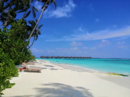 Мальдивы Фото пляж со стульями и столами