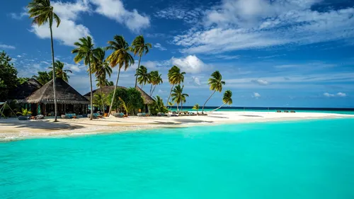 Мальдивы Фото пляж с пальмами и хижиной