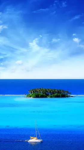 Цвета Морской Волны Обои на телефон небольшой остров с лодкой