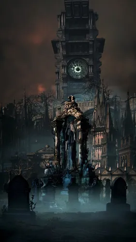 Bloodborne Обои на телефон башня с часами в городе