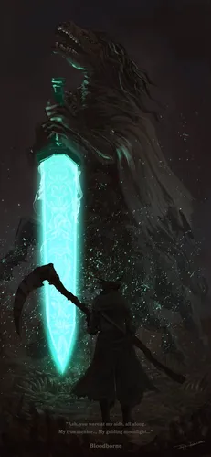 Bloodborne Обои на телефон человек, держащий световой меч