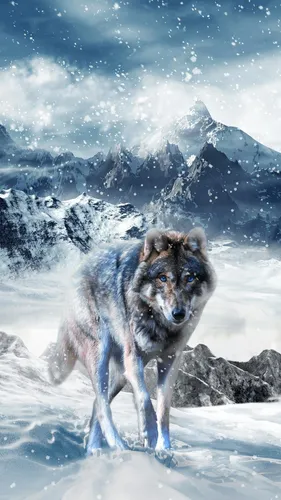Красивые Андроид Обои на телефон волк, стоящий на снегу