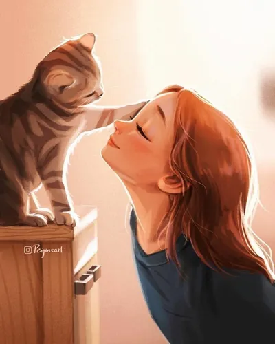 Милые Фото женщина целует кошку