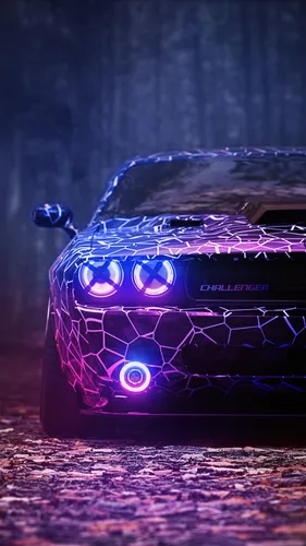 Обоиа Аниме Обои на телефон фиолетовый автомобиль со светящимися глазами