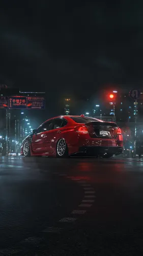 Обоиа Аниме Обои на телефон красный спортивный автомобиль, припаркованный ночью на обочине дороги