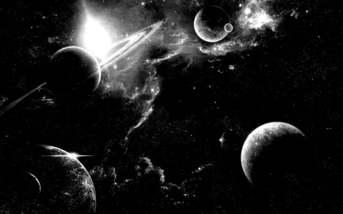 Космоса Фото черно-белое изображение планеты с кольцом вокруг нее