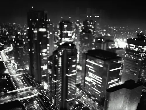 Черно Белое Фото городской пейзаж в ночное время