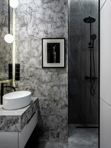 Декоративная Штукатурка Фото ванная комната с раковиной и зеркалом