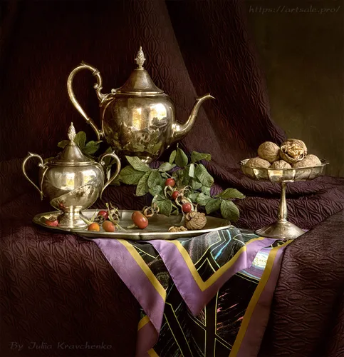 Натюрморт Фото стол с чайным набором и чайным набором