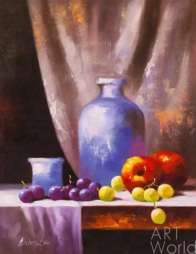 Натюрморт Фото ваза с фруктами на столе