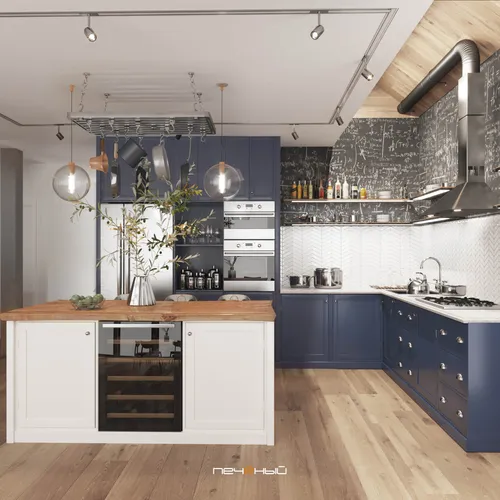 Дизайн Кухни Фото кухня с синими шкафами