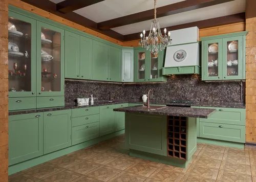Дизайн Кухни Фото кухня с зелеными шкафами