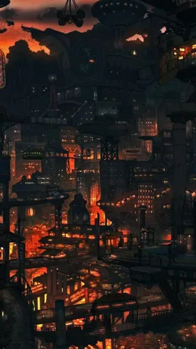 Аниме 4К Обои на телефон город в ночное время