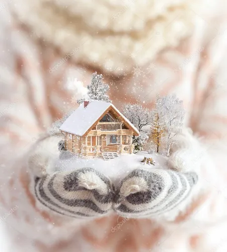 Осень Няшный Обои на телефон домик в снегу