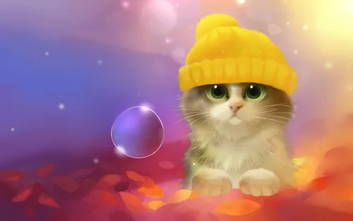 Осень Няшный Обои на телефон кошка в желтой шляпе