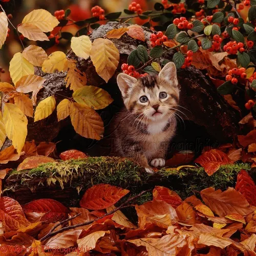 Осень Няшный Обои на телефон кошка, сидящая в куче листьев