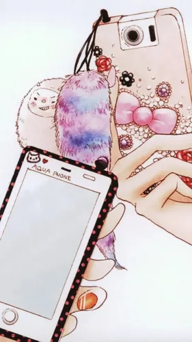 Модные Для Девушек Обои на телефон мобильный телефон с изображением мультипликационного персонажа на экране