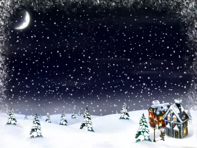 Скачать 1024x768 новый год, рождество, снег, луна, дом, елки обои, картинки  стандарт 4:3