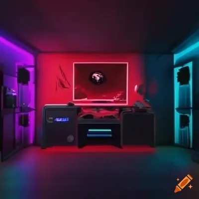 Gaming room color red 1200x480 on Craiyon
