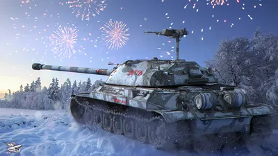 Картинки World of Tanks Танки Новый год фейерверк IS-7 1366x768