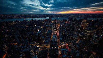 Image New York City USA night time From above Houses Cities 1366x768