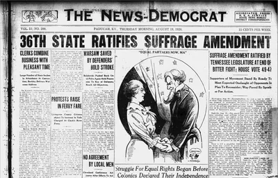 Here's what the newspaper front pages looked like when women got the right  to vote 100 years ago - Poynter