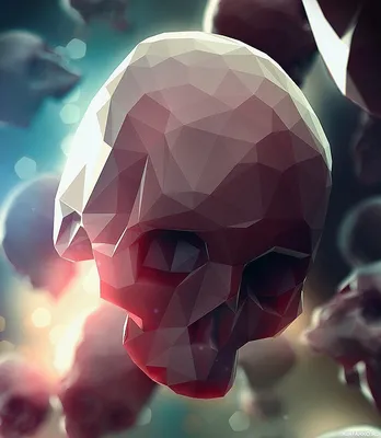 3D череп из полигонов летает среди других черепов — Картинки на аву