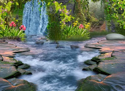 Флизелиновые фото обои 3D Природа Ландшафт Небо 254x184 см Красивый водопад  (12984V4)+клей купить по цене 1200,00 грн