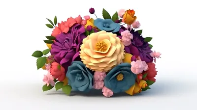 3d визуализированный мультяшный букет цветов на белом фоне, розовый цветок,  пастельные цветы, розовый цветочный фон картинки и Фото для бесплатной  загрузки