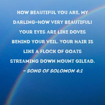 Song of Solomon 4:1 How beautiful you are, my darling--how very beautiful!  Your eyes are like doves behind your veil. Your hair is like a flock of  goats streaming down Mount Gilead.