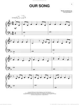 Our Song, (beginner) sheet music for piano solo (PDF-interactive)