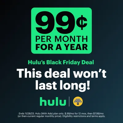 Black Friday 2023: Get Hulu for 99 cents per month for 1 year! - Good  Morning America