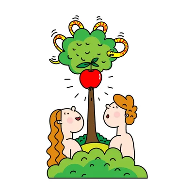 Colored vector illustration of Adam and Eve in the Garden of Eden by the  apple of temptation on a white background 22123705 Vector Art at Vecteezy