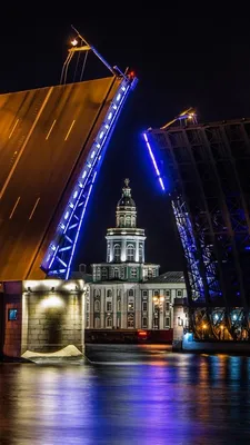 Обои Санкт-Петербург, мост, ночь, огни, Россия 640x1136 iPhone 5/5S/5C/SE  Изображение