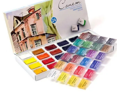 Краска акварель \"Творчество\" 24 цвета, без кисточки, пластиковая коробка  400106 купить в Час-Пик