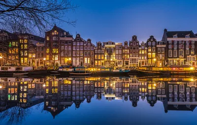Обои отражение, здания, дома, причал, Амстердам, Нидерланды, ночной город,  Amsterdam, Netherlands, Singel Canal, Канал Сингел картинки на … | Город,  Амстердам, Обои