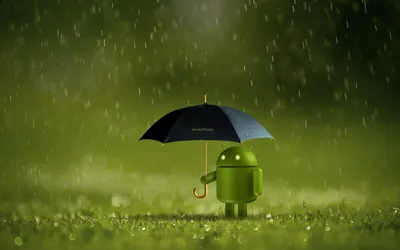 Android logo Wallpaper 4K, Android robot, Umbrella, Rain