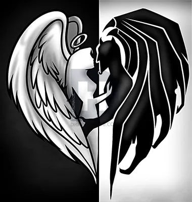 Лицо пополам Ангел и демон в …» — создано в Шедевруме