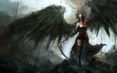 Ангел с черными крыльями на фоне …» — создано в Шедевруме