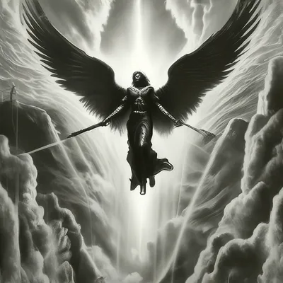 Ангел с черными крыльями спускается …» — создано в Шедевруме