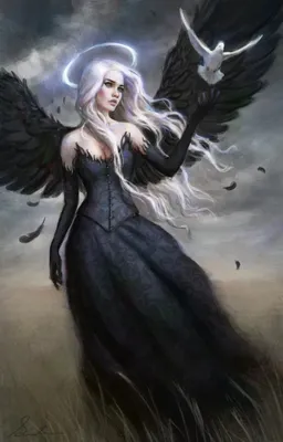 Ангел с чёрными крыльями и дымящимся под капюшоном лицом | Картинка на аву